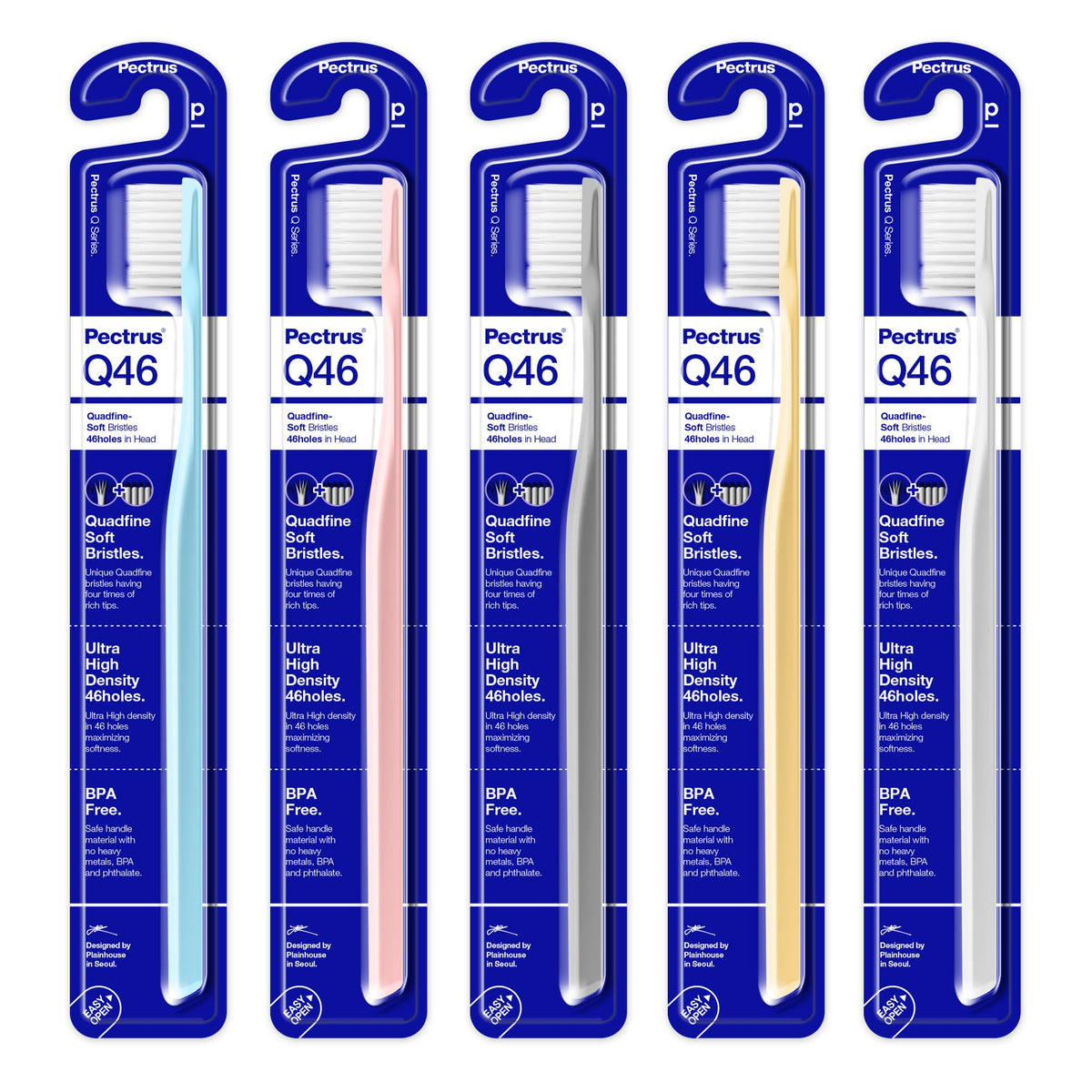 Pectrus soft toothbrush pack showcasing quad-find technology