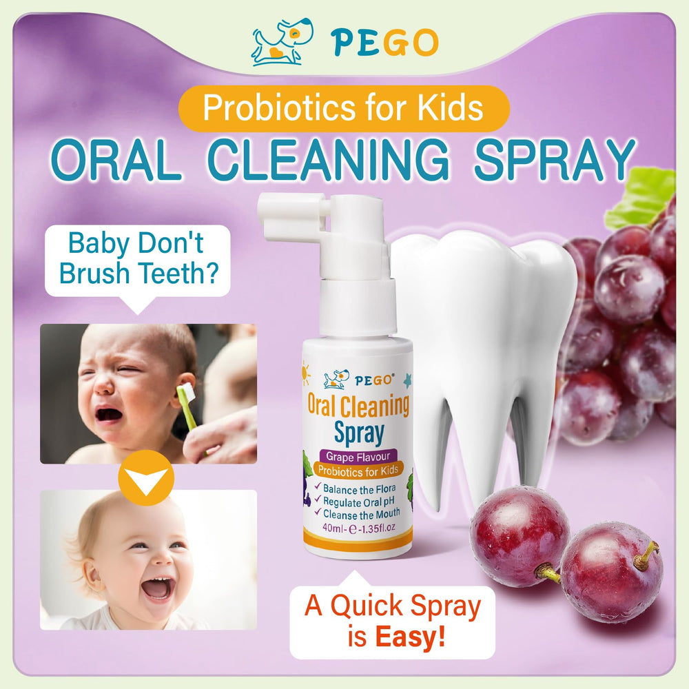 Close-up of PEGO Kids Oral Spray bottle label