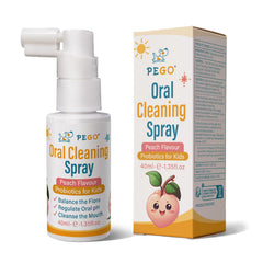 PEGO Kids Oral Spray peach flavor bottle front view