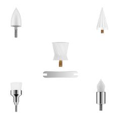 Full Pelzzle Tooth Polisher replacement heads set including silicone rub head, flattop and pointed brush heads, polishing cup heads, umbrella polishing cup head and wrench.