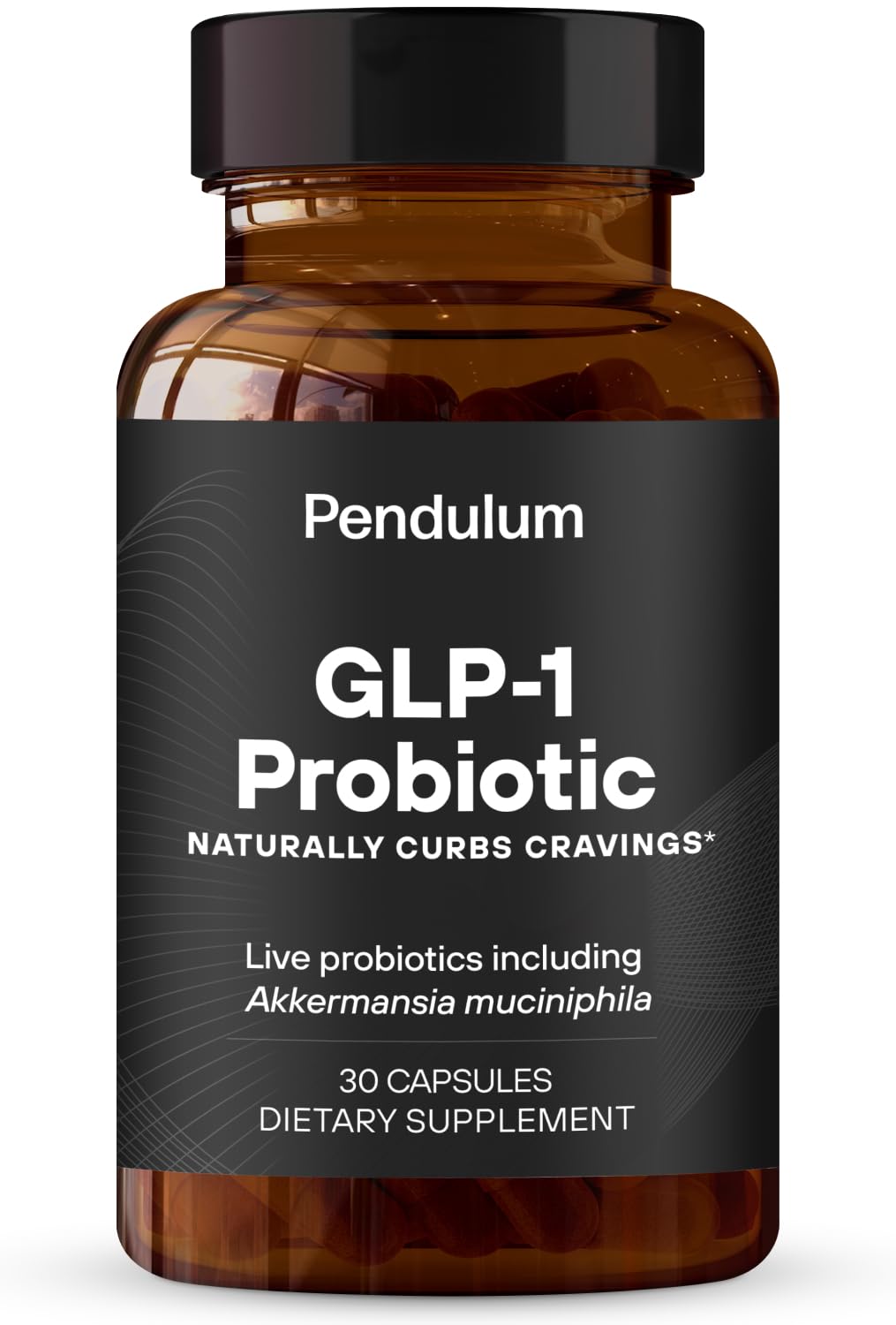 Pendulum GLP-1 Probiotic bottle with label showing 30 capsules