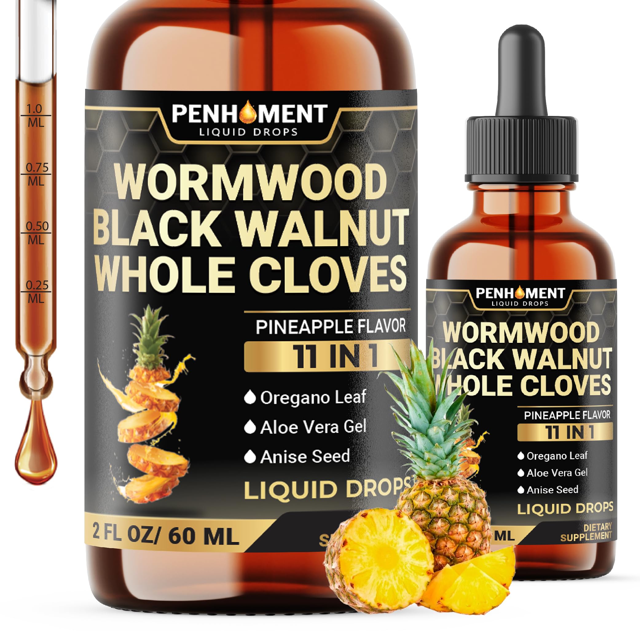 Front view of Penhoment 11in1 Wormwood Liquid Drops Pineapple Flavor bottle