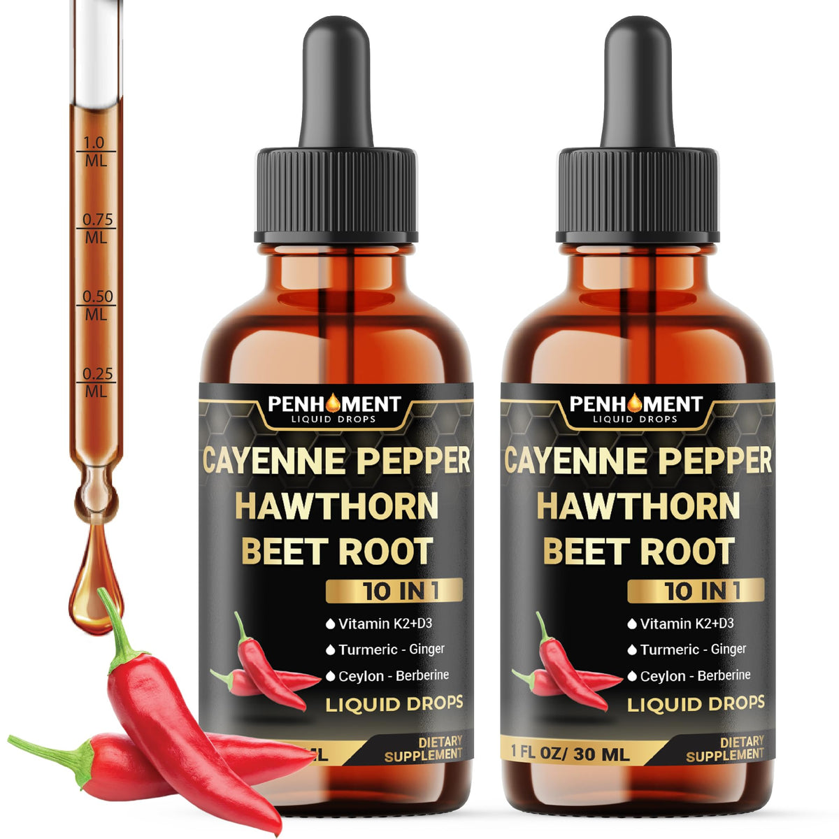 Penhoment 2 Packs Cayenne Pepper Drops bottle front view