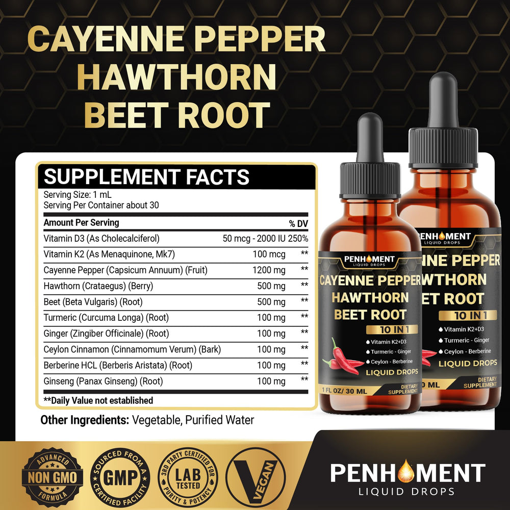 Penhoment 2 Packs Cayenne Pepper Drops bottle back view