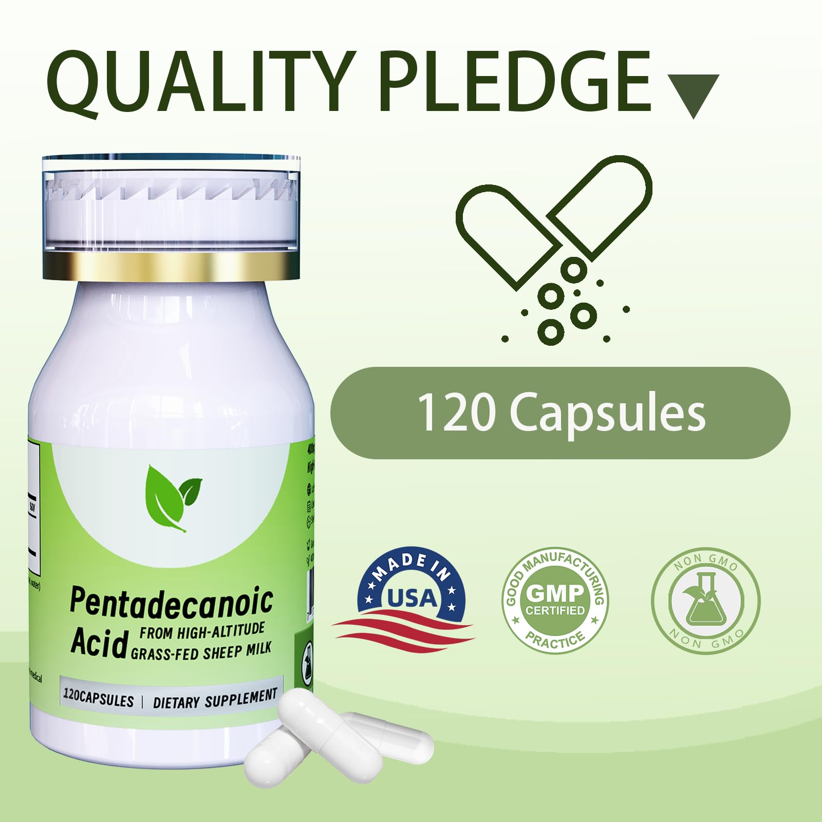 Close-up of 120 vegan capsules in bottle