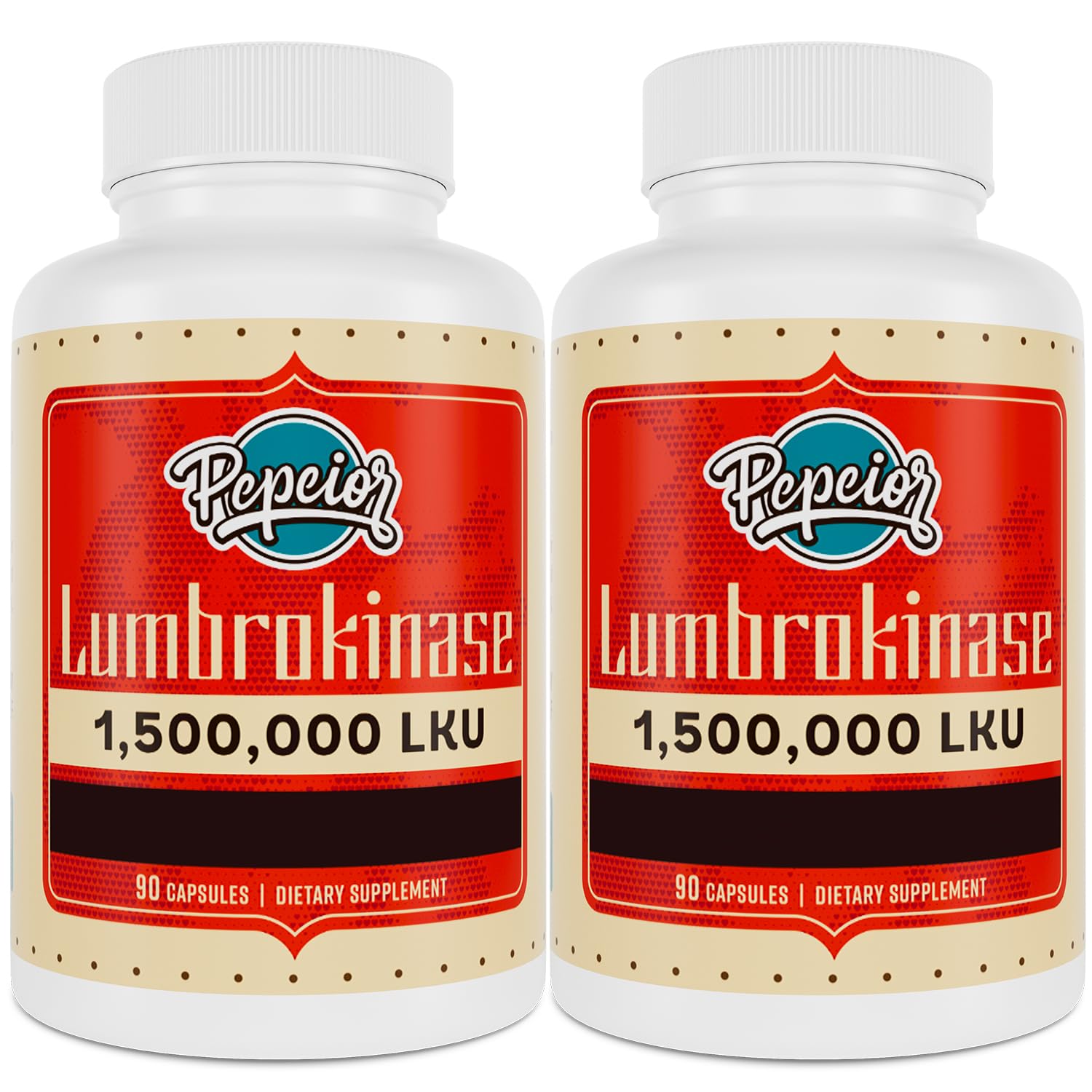 Pepeior Lumbrokinase 200mg bottle with 1,500,000 LKU activity
