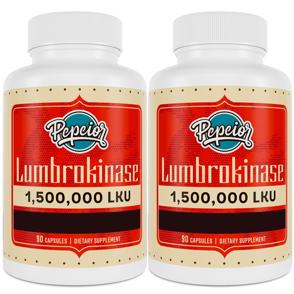Pepeior Lumbrokinase 200mg bottle with 1,500,000 LKU activity
