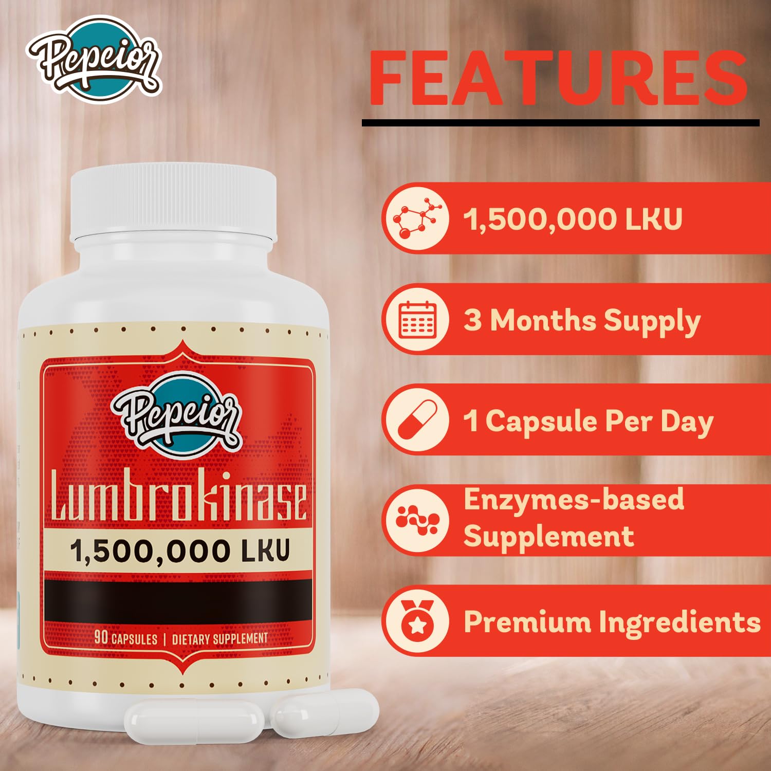 Packaging showing two-bottle Pepeior Lumbrokinase set