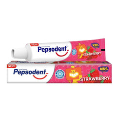 Front of Pepsudent Kids Toothpaste strawberry flavor packaging