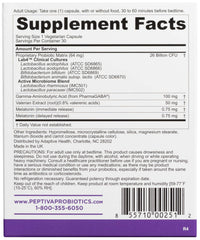 Front view of Peptiva Sleep Support probiotic bottle