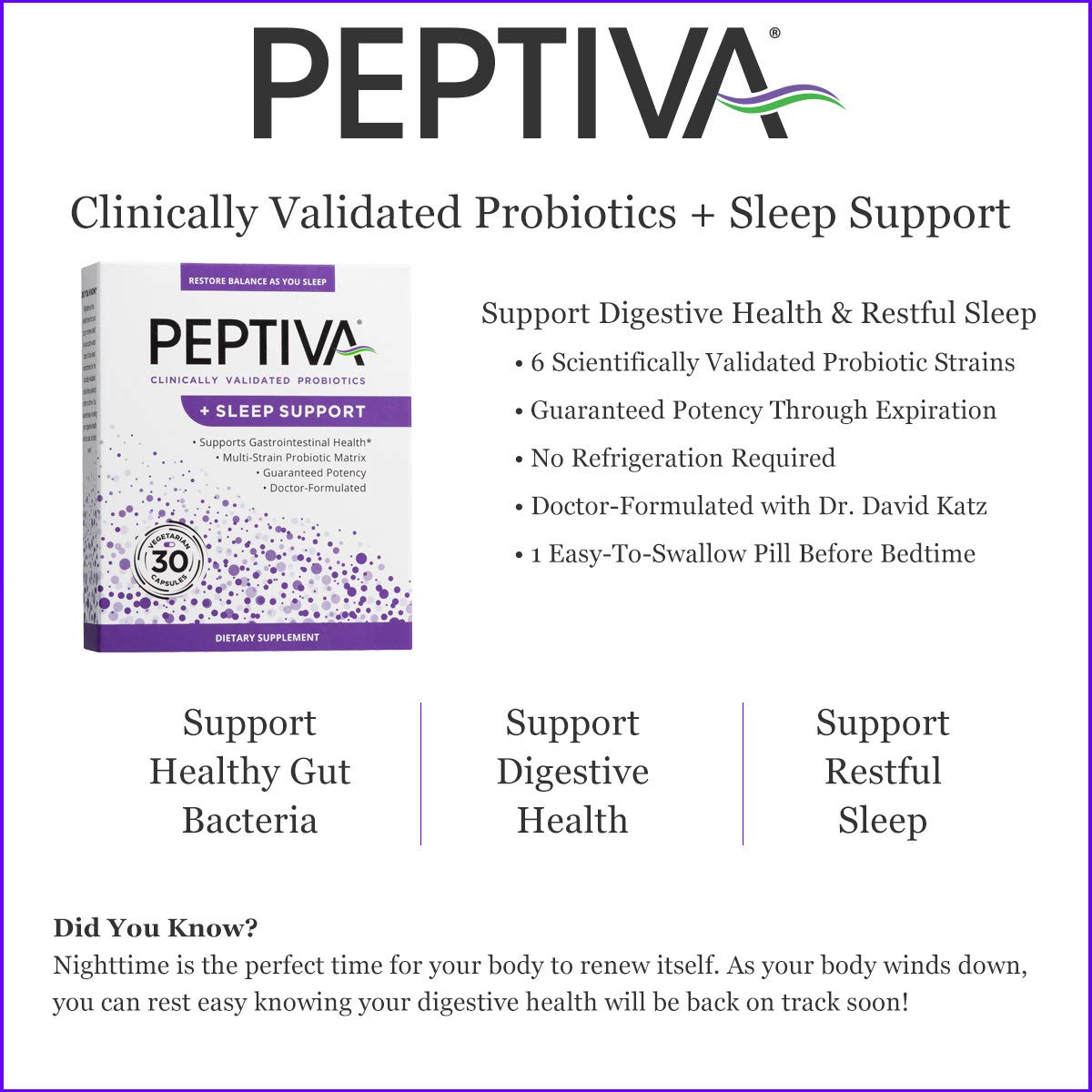 Close-up of Peptiva label highlighting multi-strain probiotic and melatonin