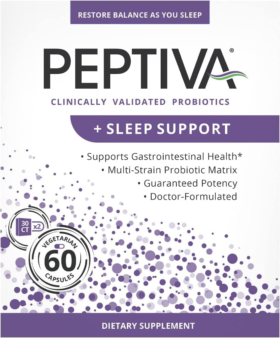 Front view of Peptiva 26 Billion CFU Probiotic and Sleep Support bottle