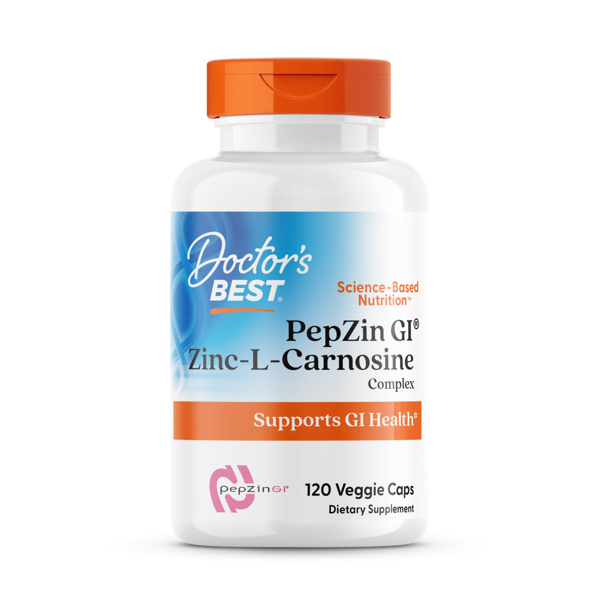 PepZin GI bottle showing 120 vegan capsules