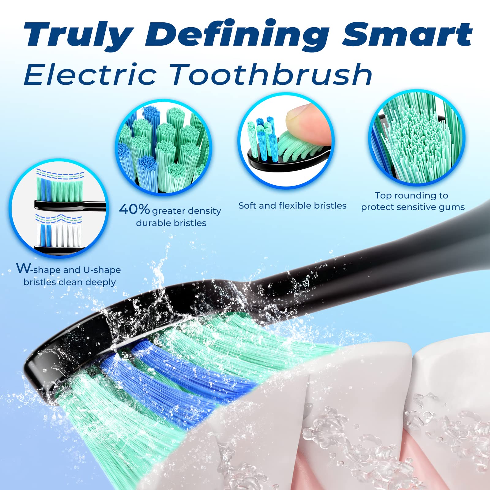 Illustration of 5 brushing modes and 3 intensity levels