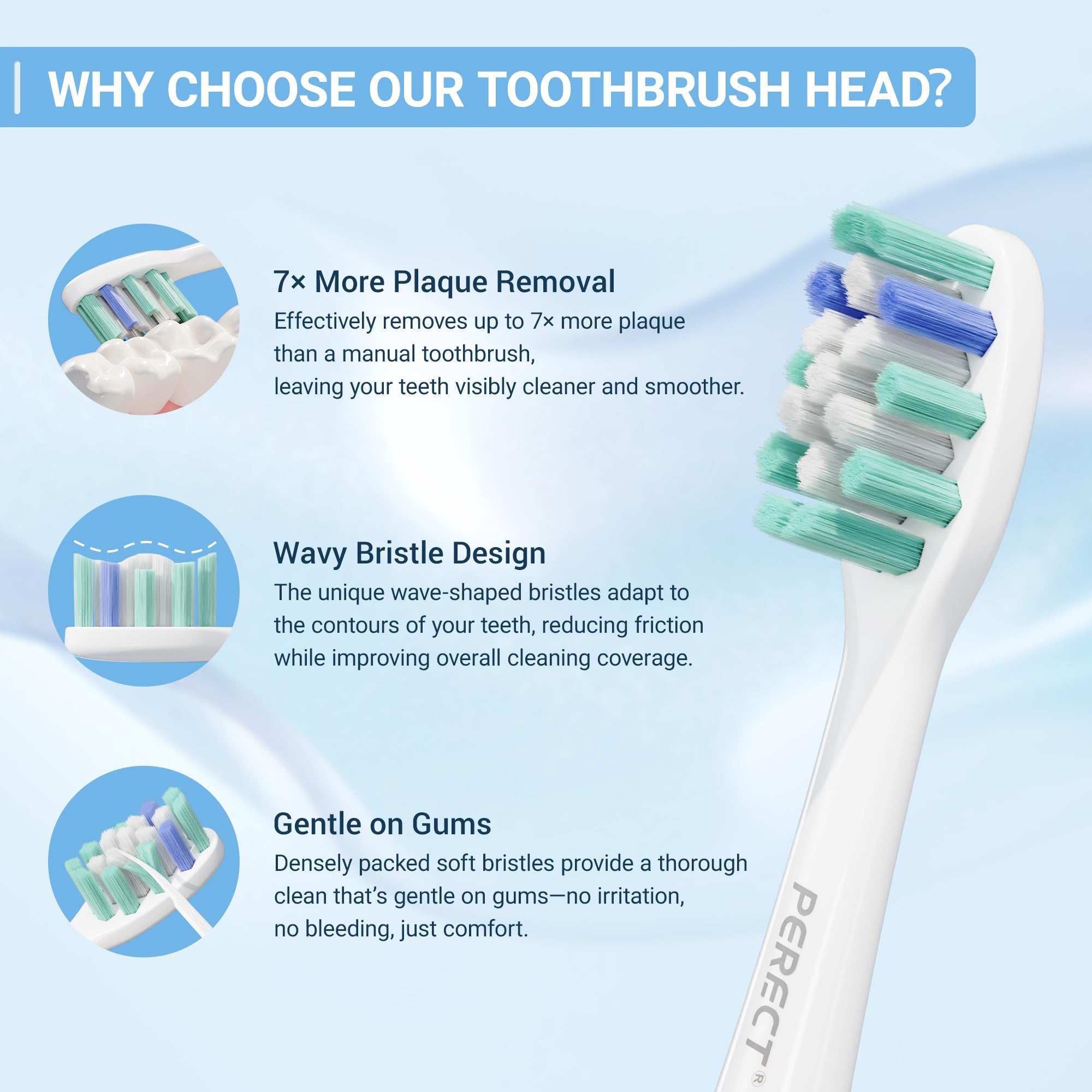 M-shaped bristle design for deep cleaning