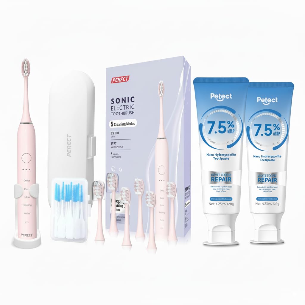 PERECT Sonic Electric Toothbrush Pink adult unit on display