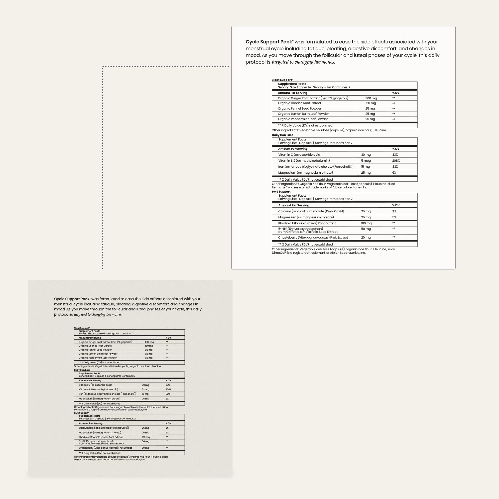 Close-up of Iron Ease and Bloat Management capsules