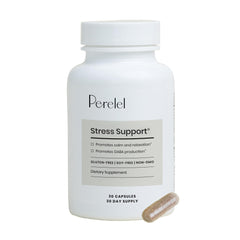 Perelel Stress Support bottle and capsules on white background