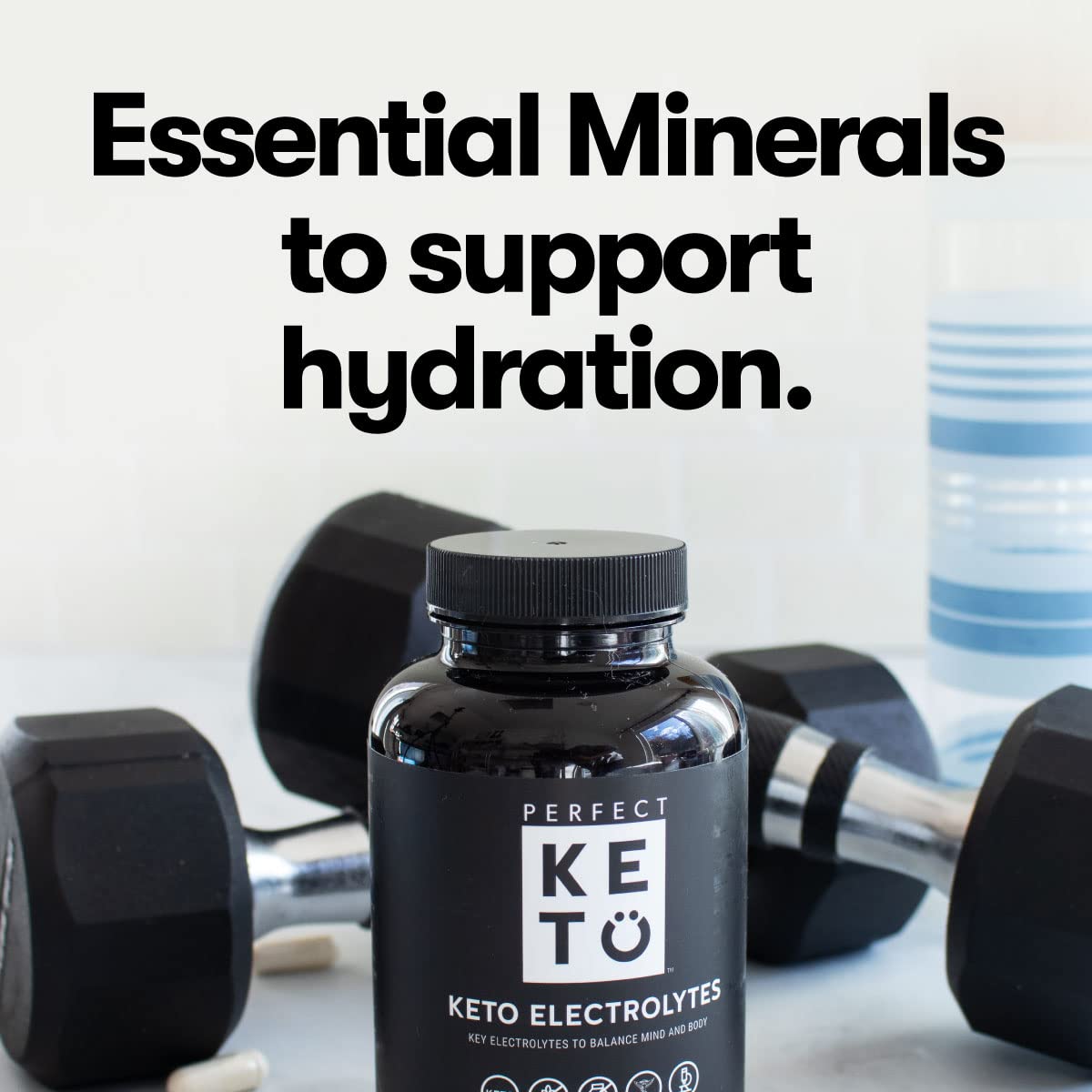 Perfect Keto Electrolytes capsules inside container show easy-to-swallow form.