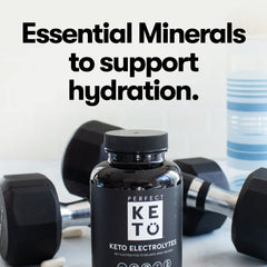 Perfect Keto Electrolytes capsules inside container show easy-to-swallow form.