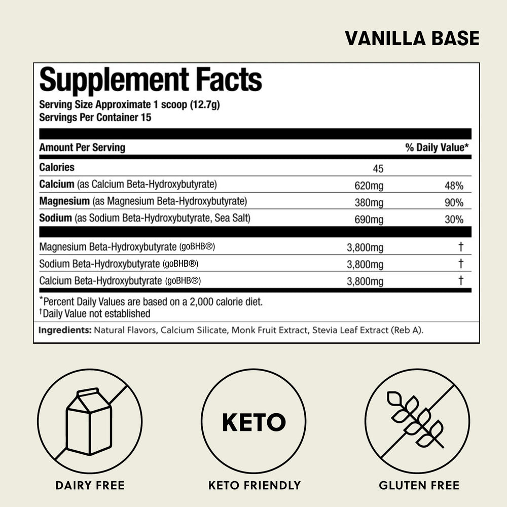 Vanilla exogenous ketones powder with scoop