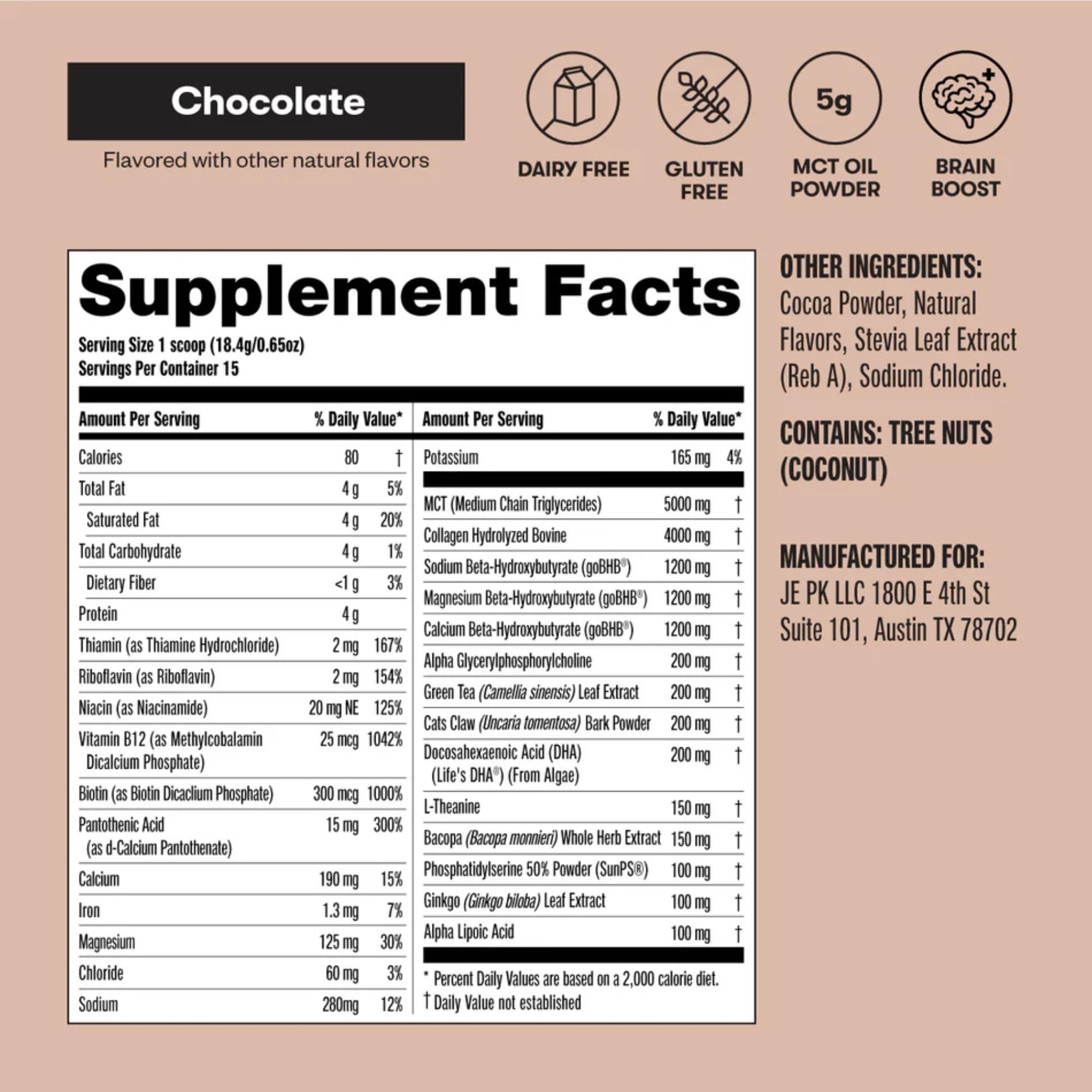 Keto Nootropic chocolate drink mix served in a glass