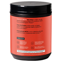 Perfect Keto Pure Whey ingredients image highlights grass-fed dairy and MCT support.