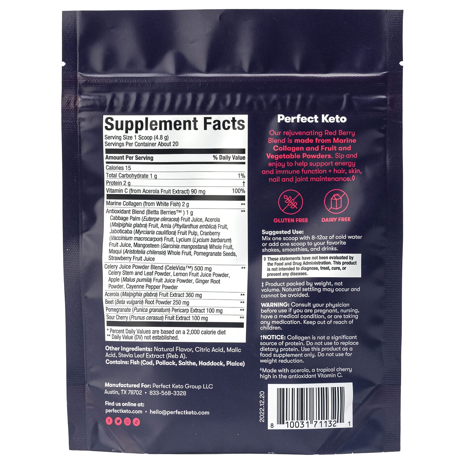 Back label with nutrition facts and ingredients