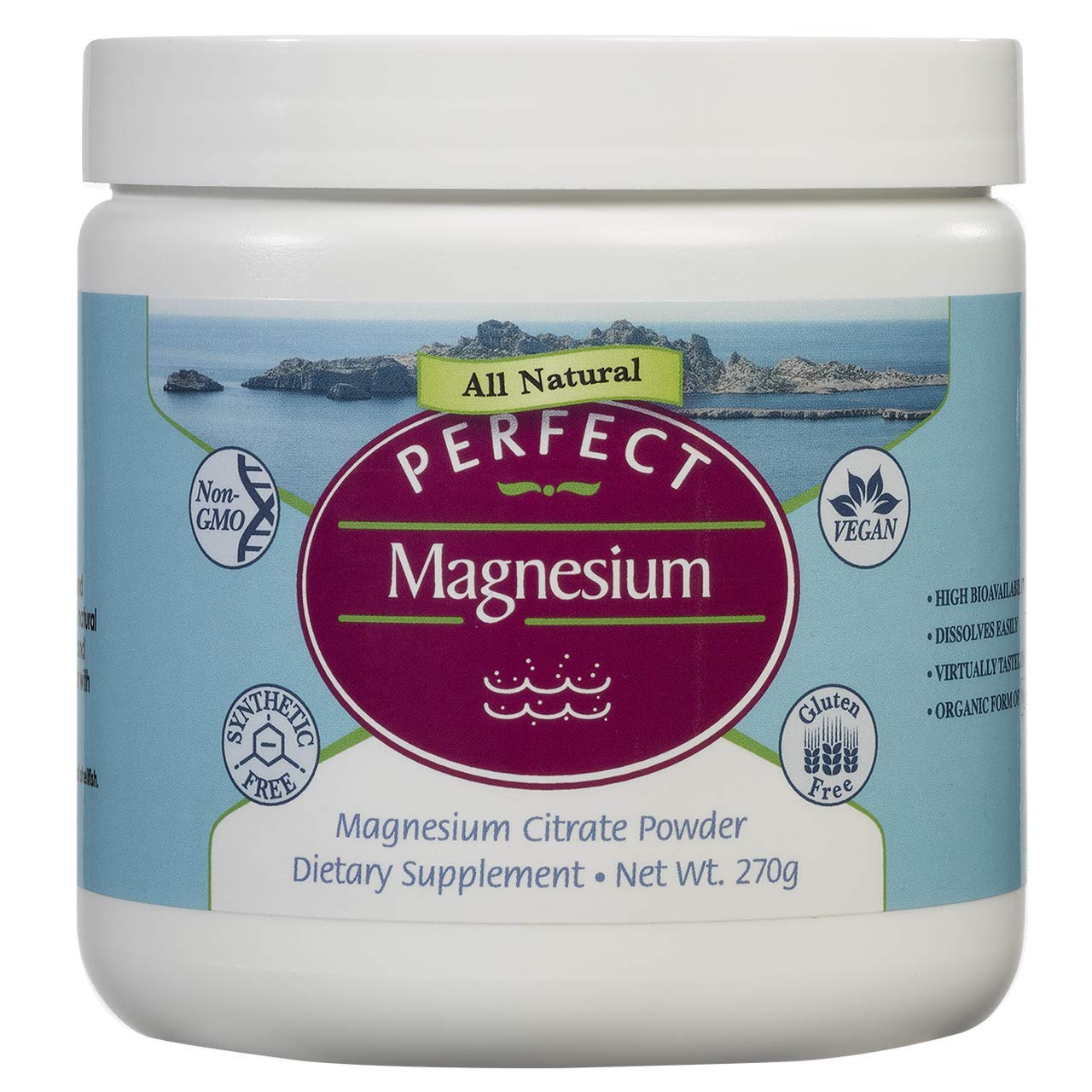 Front view of Perfect Magnesium Citrate Powder 270g container