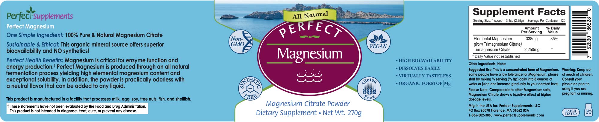 Scoop of magnesium citrate powder beside a glass of water