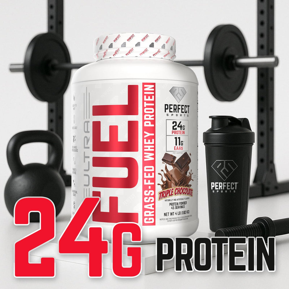 PERFECT SPORTS Ultra Fuel on kitchen counter suggesting keto-friendly shake.
