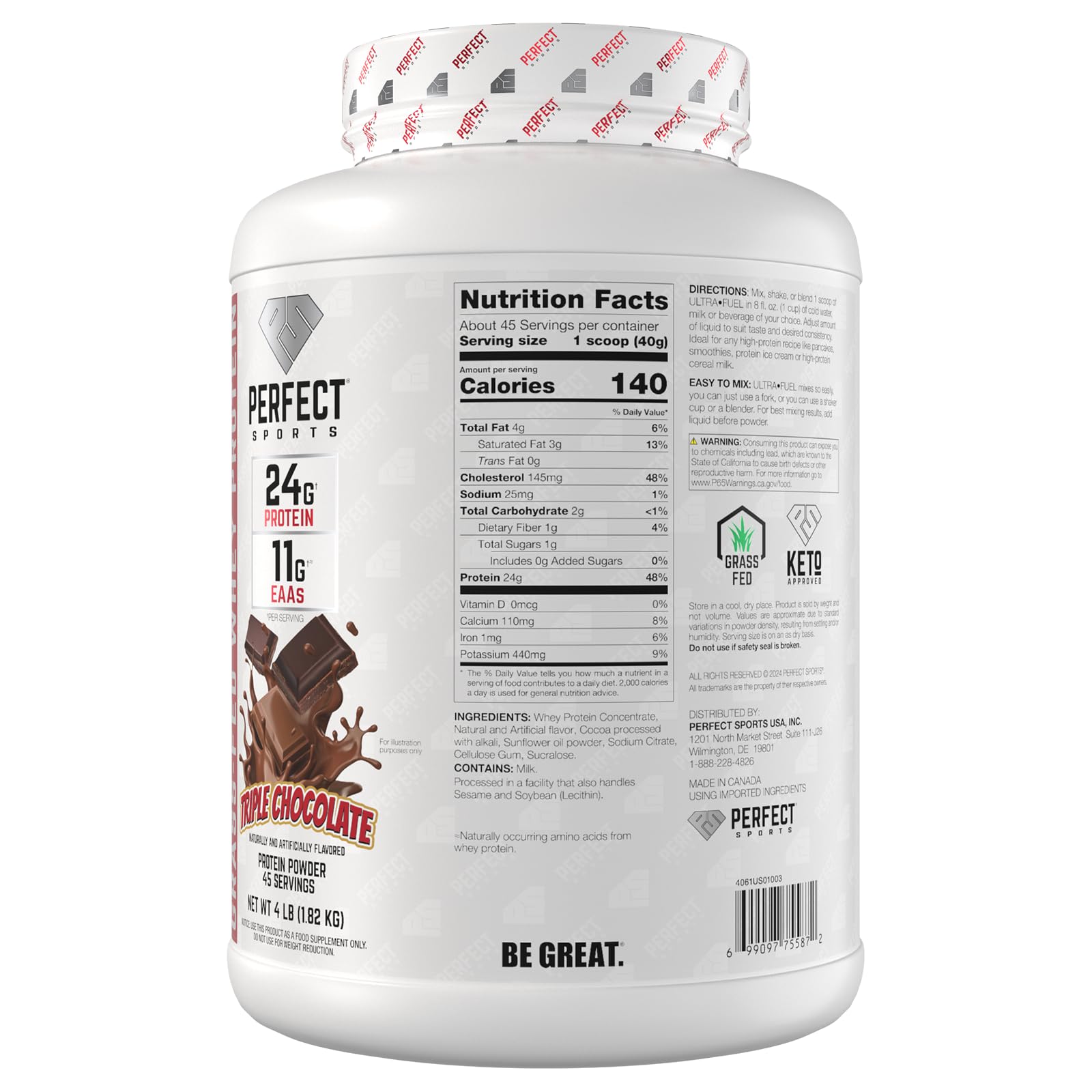 PERFECT SPORTS Ultra Fuel triple chocolate servings ready to mix.