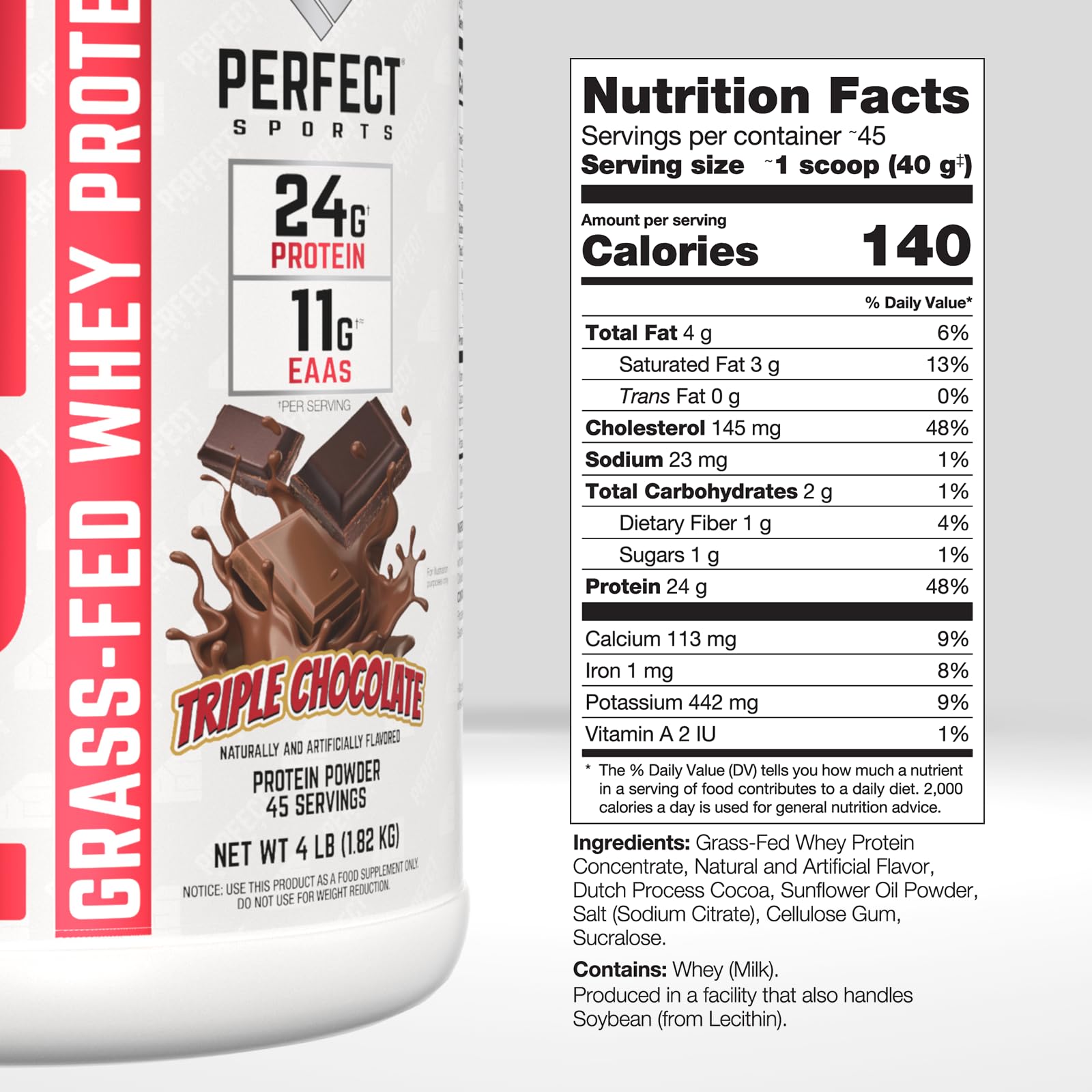 PERFECT SPORTS Ultra Fuel whey powder scoop highlighting convenient daily protein.