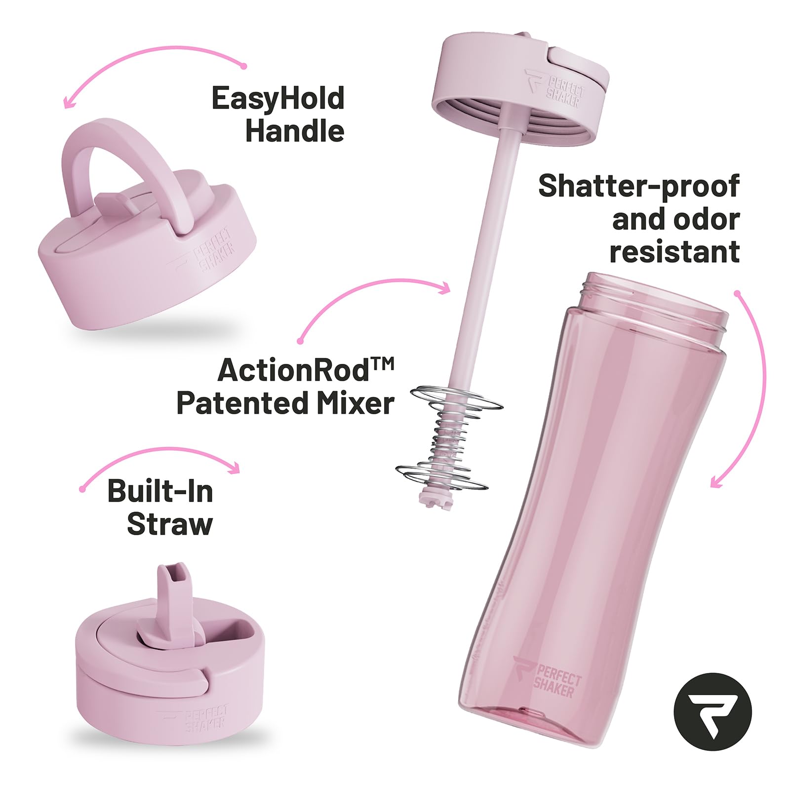 PerfectShaker Luma hidden handle enables easy carrying on the go.