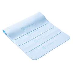 Six-pack of PERFECTSIGHT blue microfiber lens cloths on a clean background.