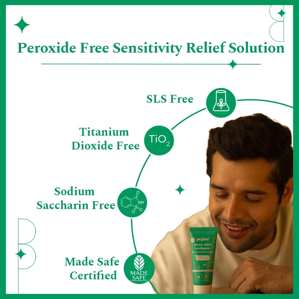 Perfora toothpaste label showing SLS-free and Made Safe Certified