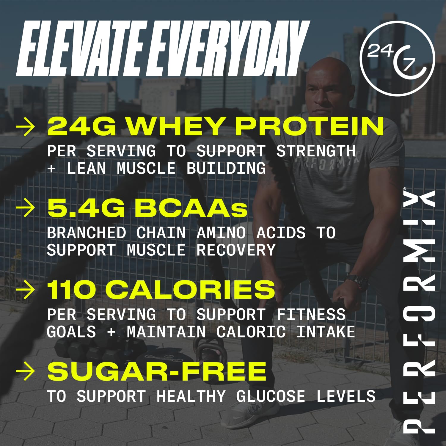 PERFORMIX vanilla whey powder scoop illustrating smooth mix with no clumps.