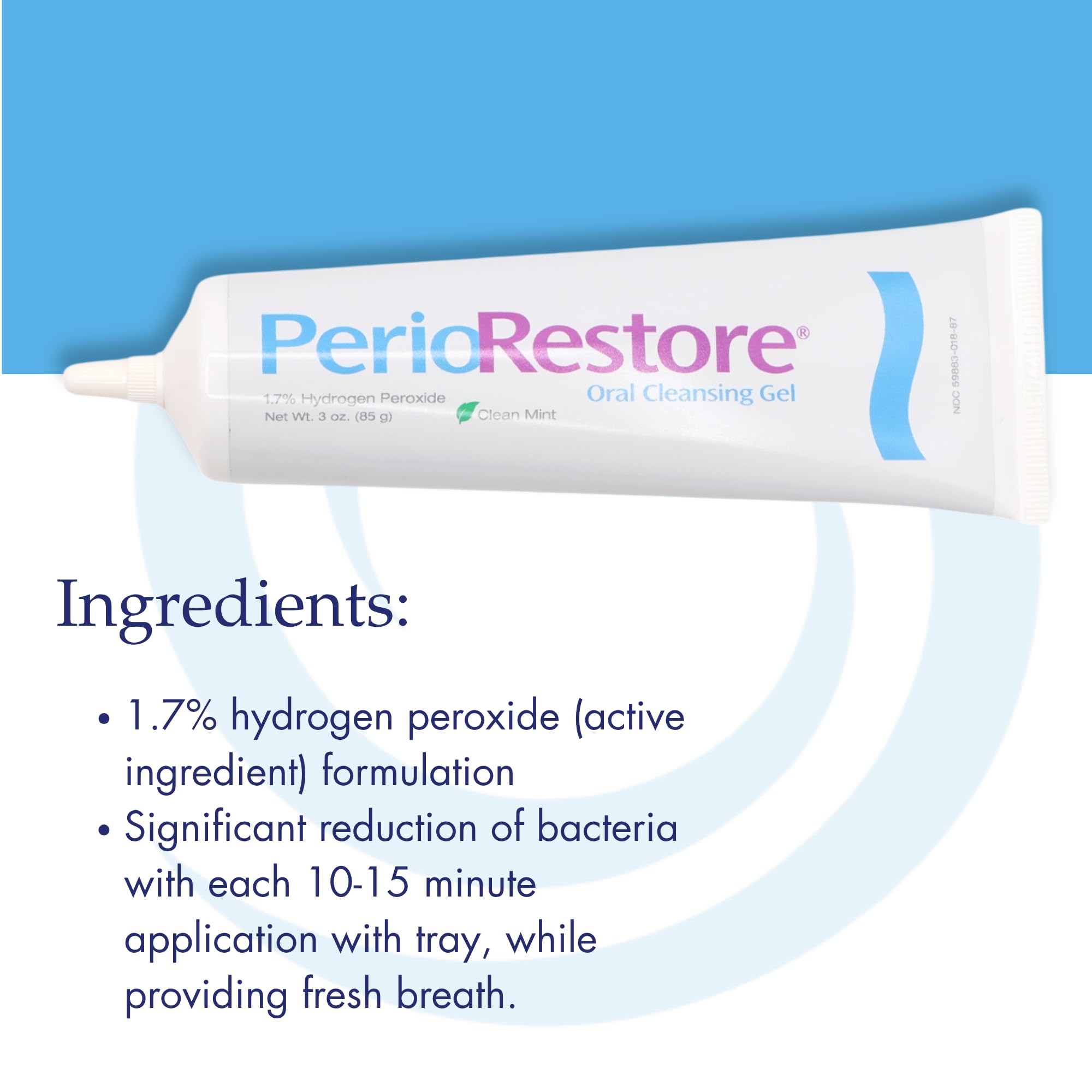 Mint-flavored Perio Restore 1.7% hydrogen peroxide gel tube packaging
