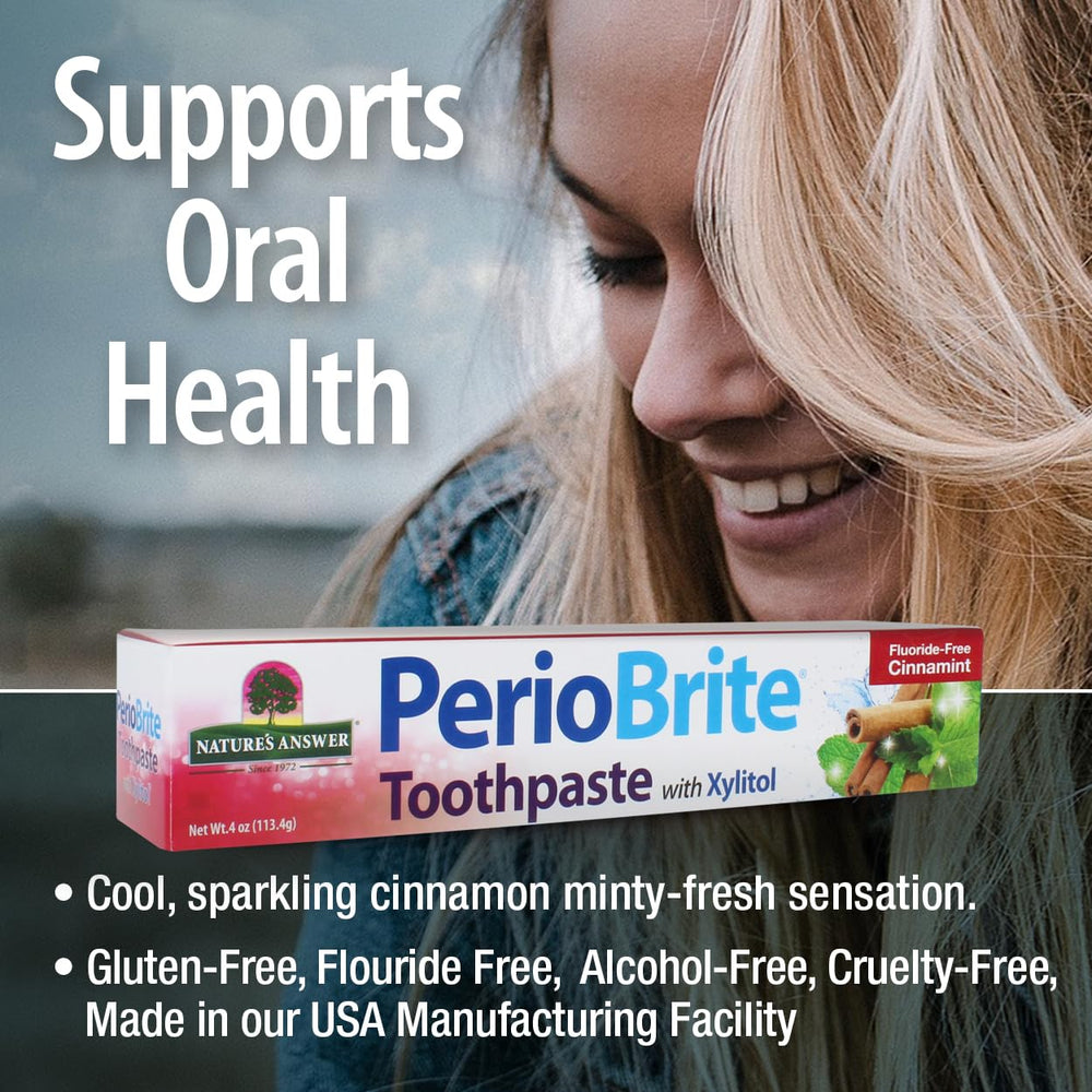 Fluoride-free PerioBrite toothpaste banner