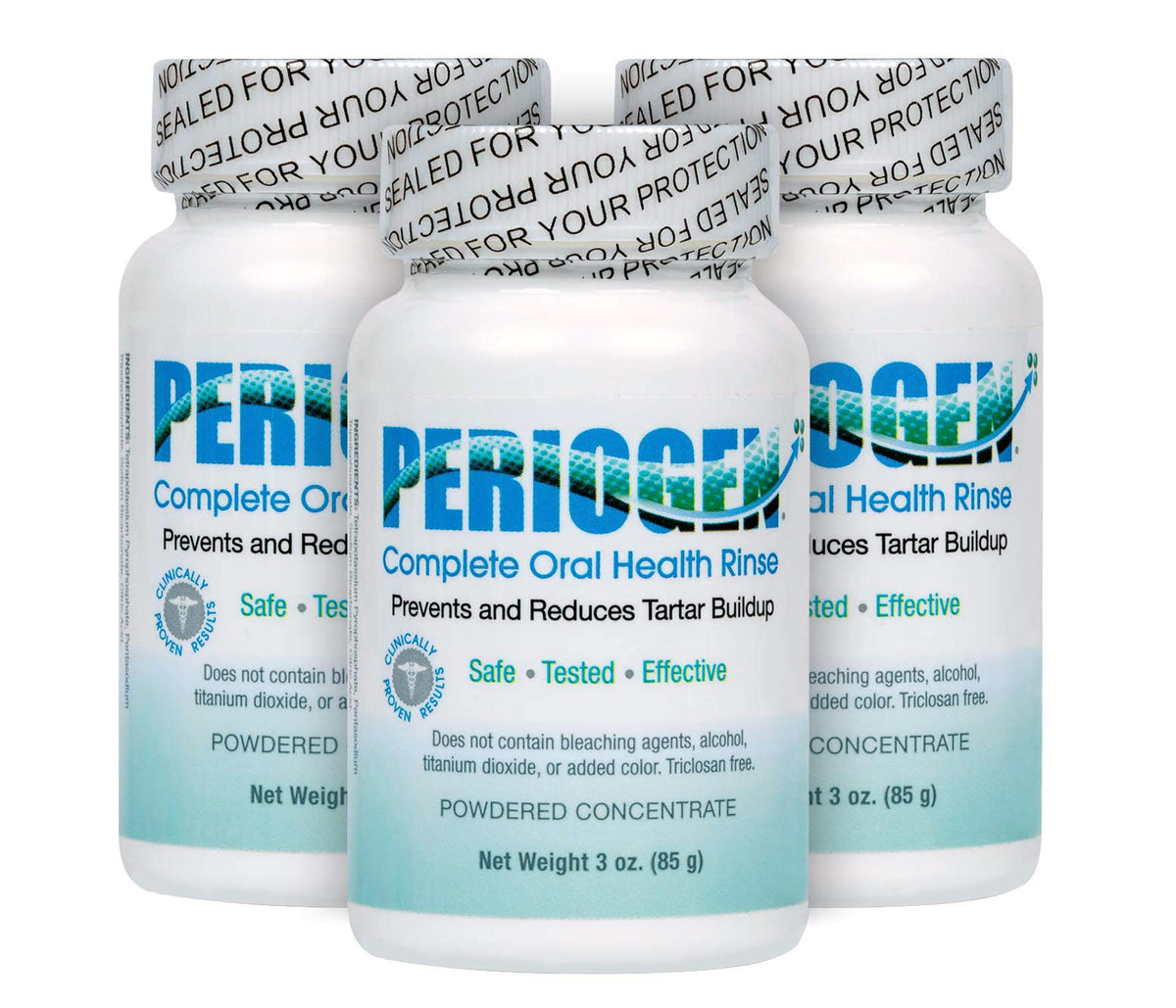 Front view of Periogen Complete Oral Health Rinse 3-PK bottle