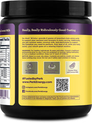 Bottle label showing 20 servings per bottle of Perk BCAAs Hydration Electrolytes