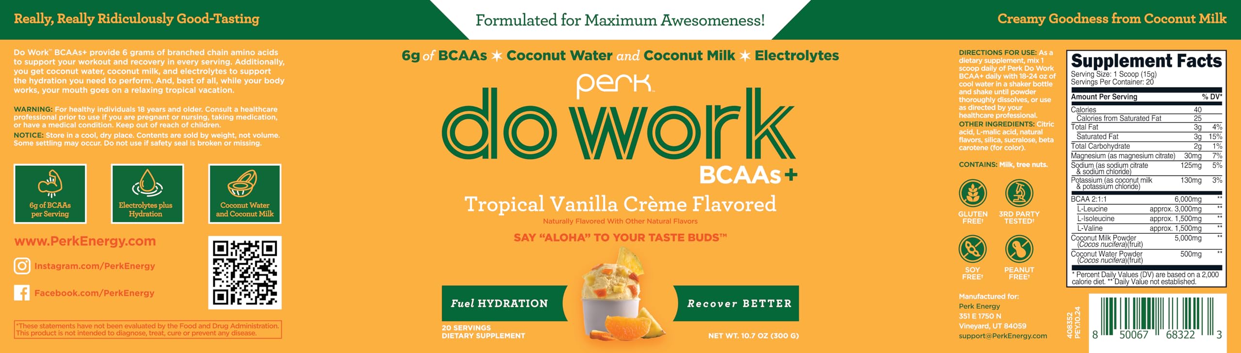 Coconut water and coconut milk used in Perk BCAAs