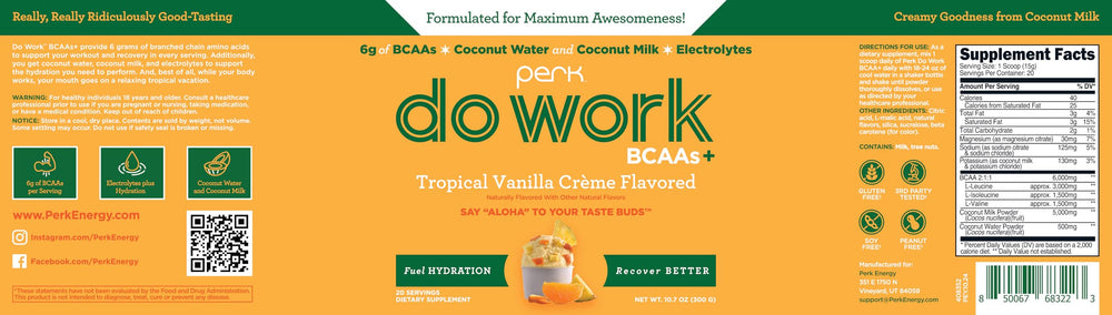 Coconut water and coconut milk used in Perk BCAAs