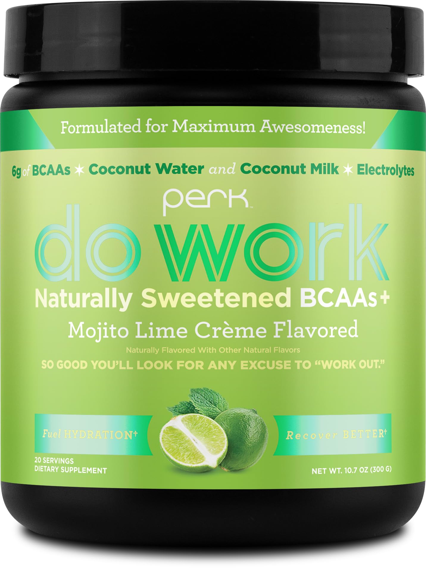 Perk Do Work BCAAs Mojito Lime Creme flavor bottle