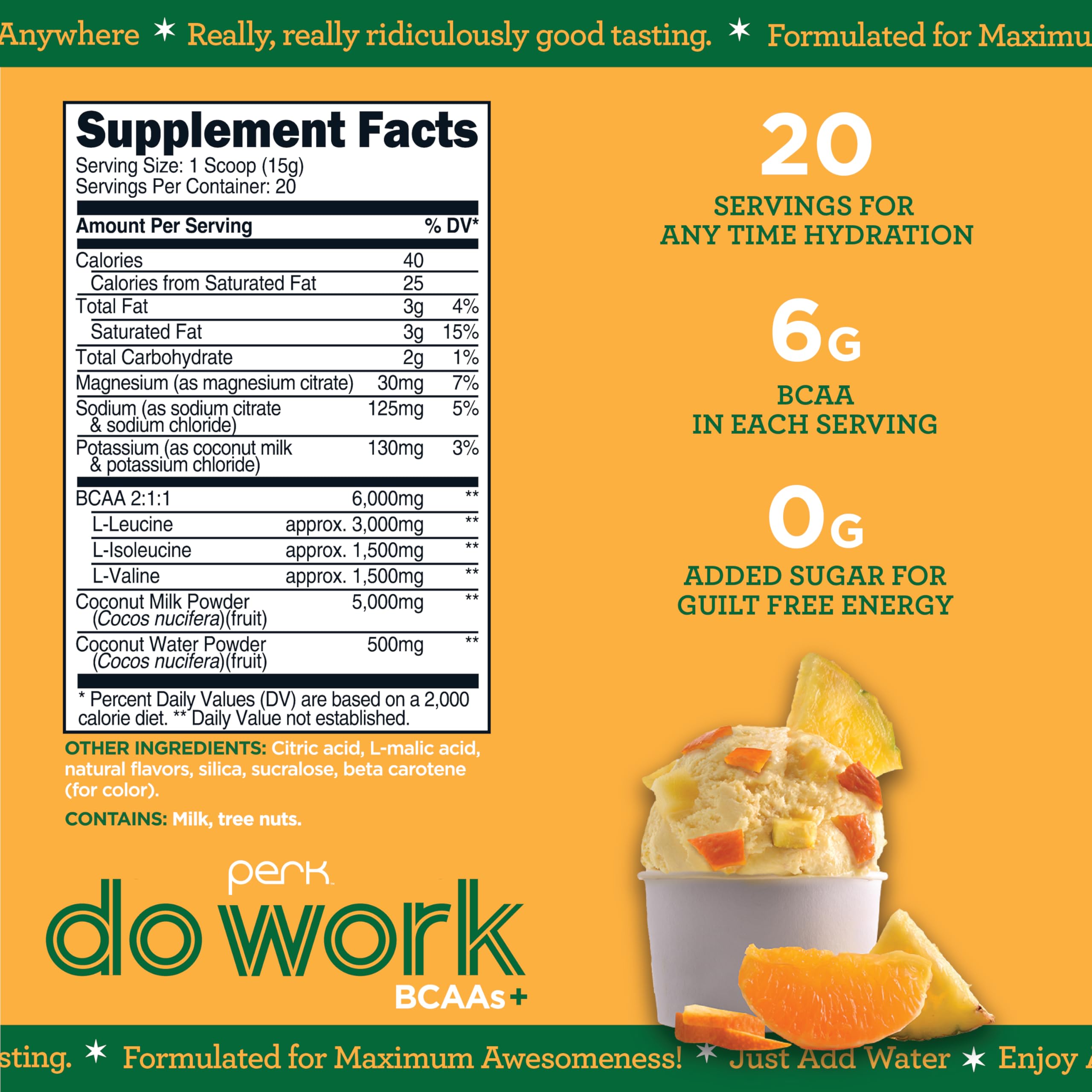 Perk Do Work BCAAs packaging Tropical Vanilla Creme flavor