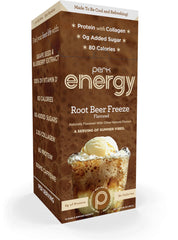 Front view of Perk Energy Root Beer Freeze stickpack