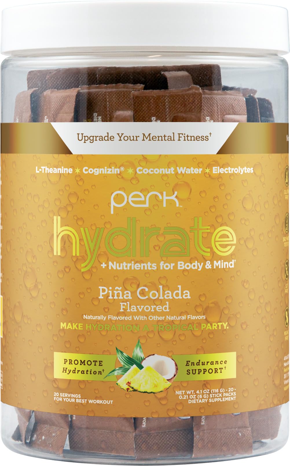 Perk Hydrate Pina Colada electrolyte stickpack - front view