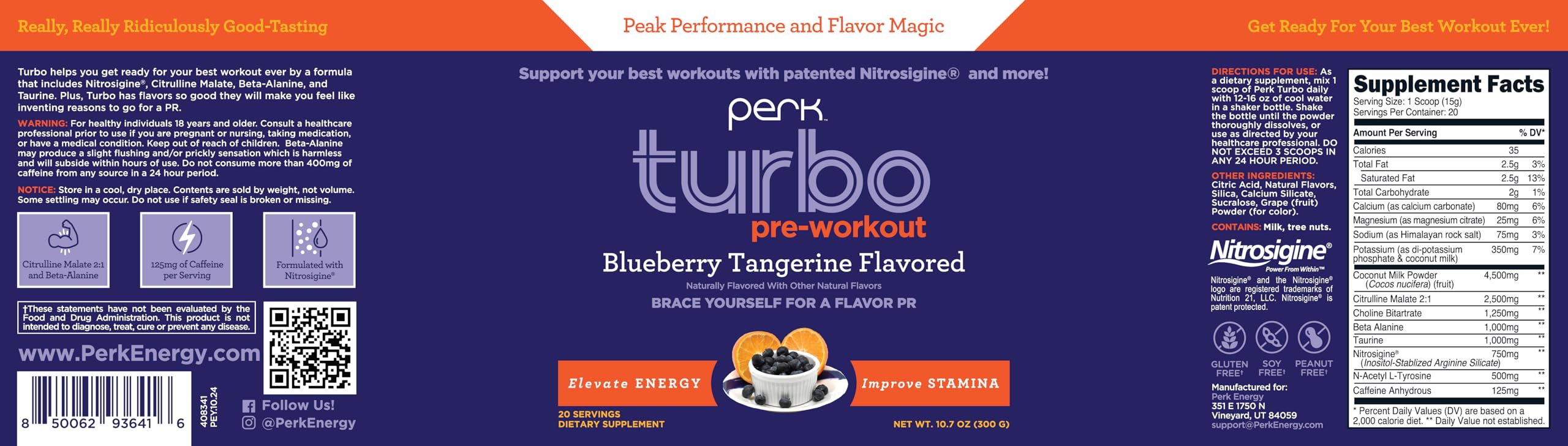 Perk Turbo Pre-Workout in-use during a workout scene suggesting focus and performance.