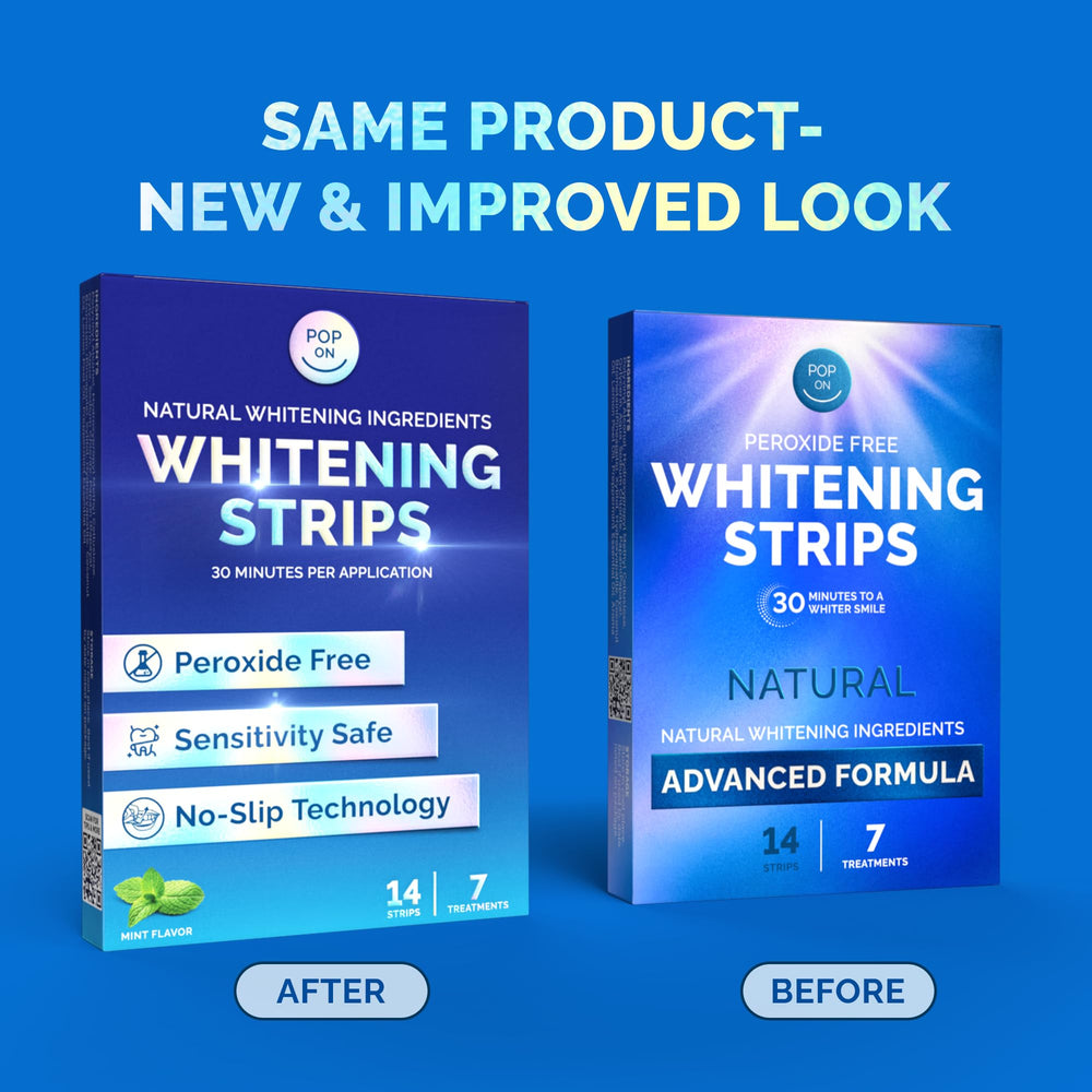 Peroxide-free enamel-safe whitening strips packaging