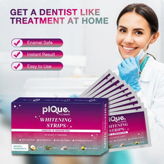 Unfolded whitening strip ready for upper teeth application